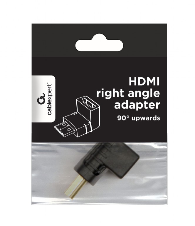 Адаптер Cablexpert HDMI - HDMI (M/F), кут 90 градусів, чорний (A-HDMI90-FML) пакет